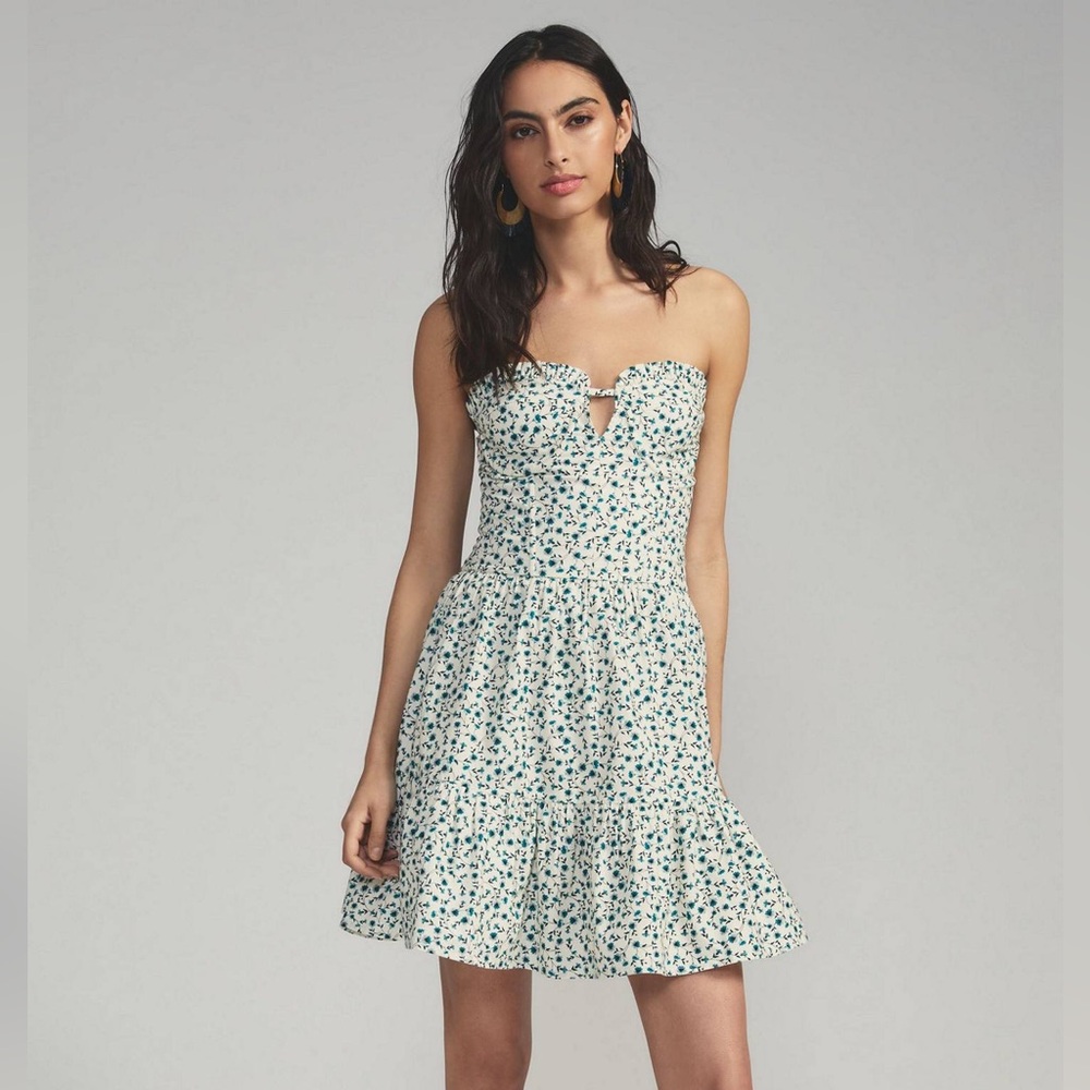 Anthropologie Forever that girl green floral strapless dress